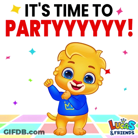 A Lucas And Friends Advertisement With A Cartoon Character Dancing GIF