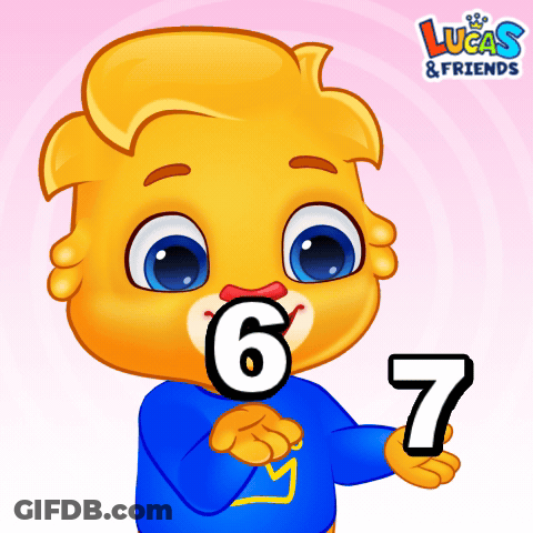 A Lucas And Friends Advertisement With A Cartoon Character Holding The Number 7 GIF