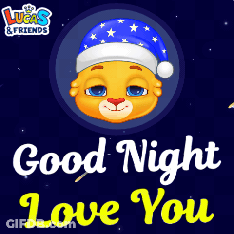 A Lucas And Friends Advertisement With A Cartoon Face And The Words Good Night Love You GIF