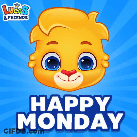 A Lucas And Friends Advertisement With A Happy Monday Slogan GIF