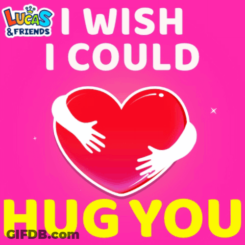 A Lucas And Friends Advertisement With A Heart Hugging Itself GIF