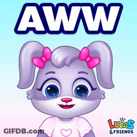 A Lucas And Friends Advertisement With A Purple Bunny On It GIF