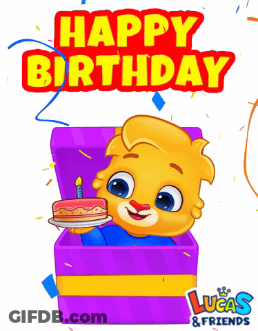 Lucas And Friends Birthday Card With Bear And Cake GIF