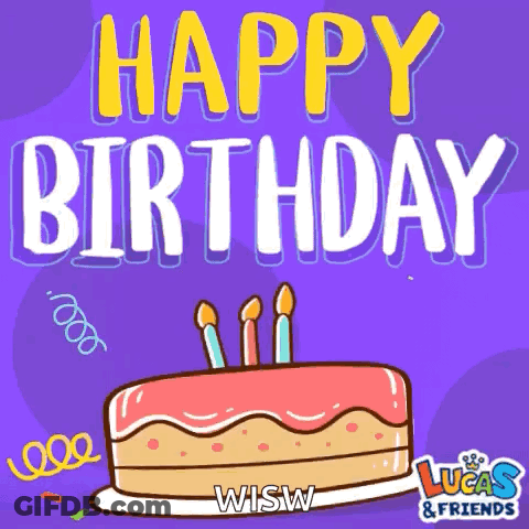 Lucas And Friends Birthday Card With Cake GIF