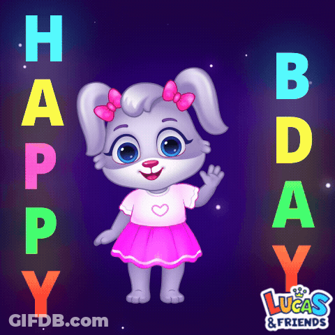 A Lucas And Friends Birthday Card With A Bunny Girl GIF