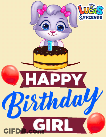 A Lucas And Friends Birthday Card With A Rabbit On A Cake GIF