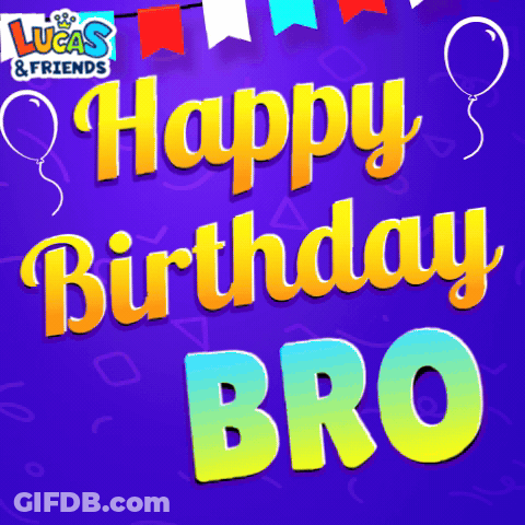A Lucas And Friends Birthday Card With Balloons And Banners GIF