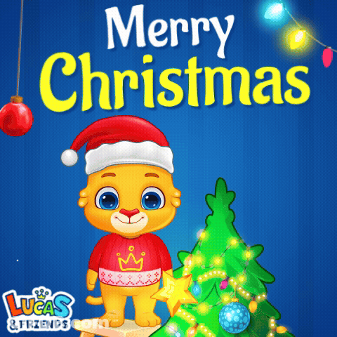 A Lucas And Friends Christmas Greeting With A Cat In A Santa Hat GIF
