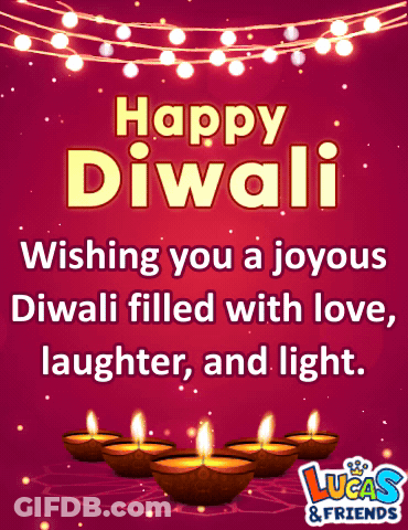 A Lucas And Friends Greeting Card Wishing You A Joyous Diwali Filled With Love Laughter And Light GIF