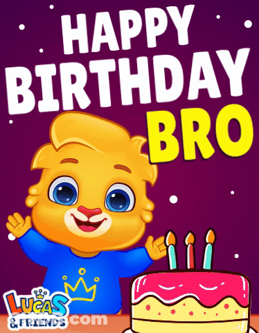 A Lucas And Friends Greeting Card With A Boy Holding A Birthday Cake GIF