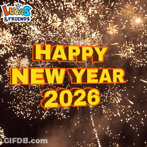 A Lucas And Friends Greeting Card With Fireworks In The Background GIF