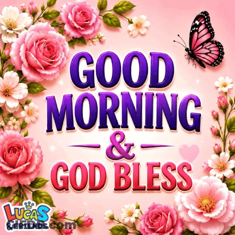 A Lucas And Friends Greeting Card With Flowers And A Butterfly GIF