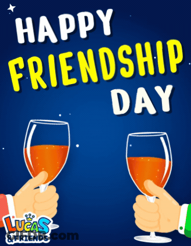 A Lucas And Friends Greeting Card With Two Glasses Of Wine GIF