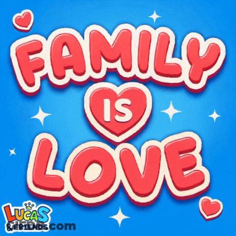 A Lucas And Friends Logo That Says Family Is Love GIF
