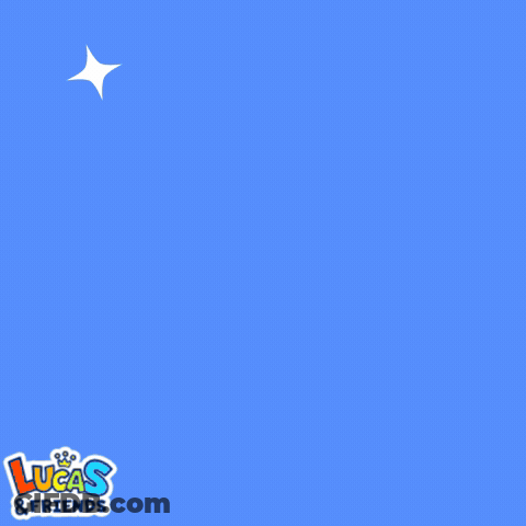 A Lucas And Friends Logo With The Word Awww On A Blue Background GIF