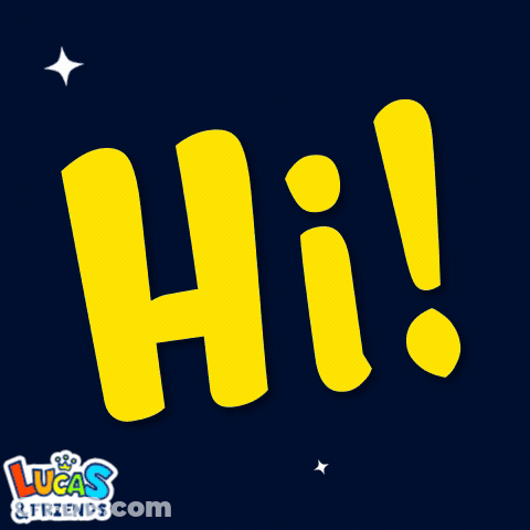 A Lucas And Friends Logo With The Word Hi On It GIF