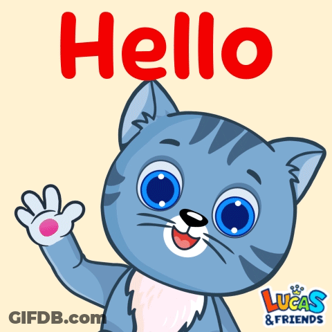 A Lucas And Friends Poster With A Blue Cat Waving GIF
