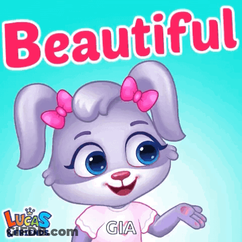 A Lucas And Friends Poster With A Purple Bunny Girl GIF