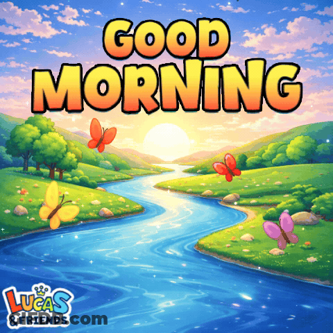 A Lucas And Friends Poster With A River In The Background GIF
