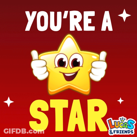 A Lucas And Friends Poster With A Smiling Star Giving A Thumbs Up GIF