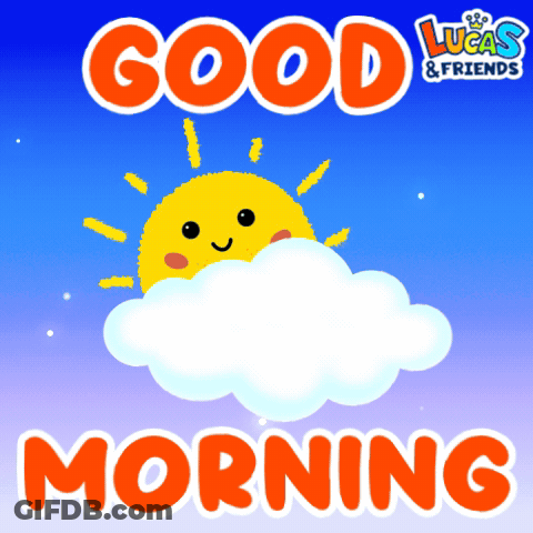 A Lucas And Friends Poster With A Sun And Cloud GIF