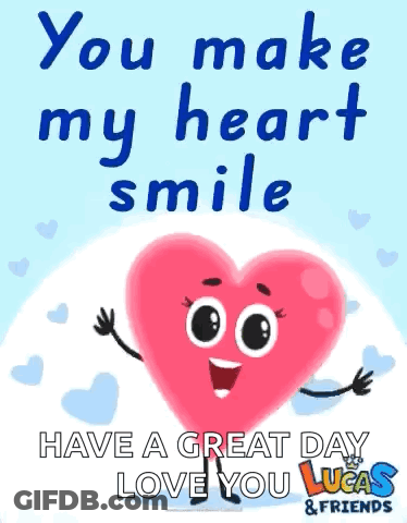 A Lucas And Friends Valentine 'S Day Card With A Smiling Heart GIF