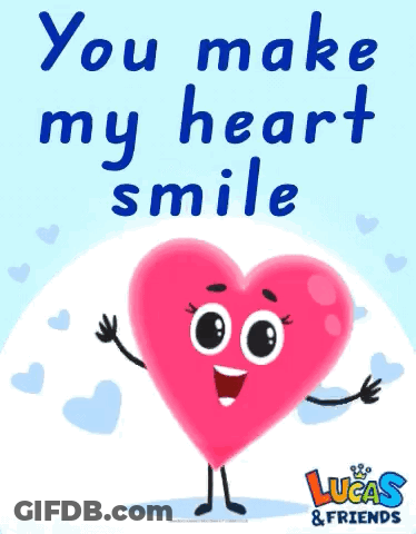 A Lucas And Friends Valentine 'S Day Card With A Smiling Heart On It GIF