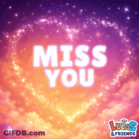 A Lucas & Friends Advertisement With A Heart Shaped Miss You Sign GIF