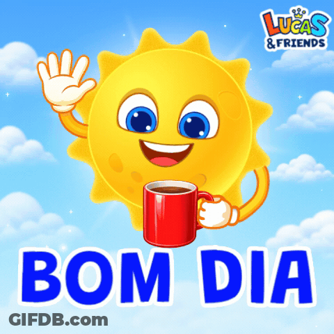 Lucas & Friends Sun Holding Red Coffee Cup GIF