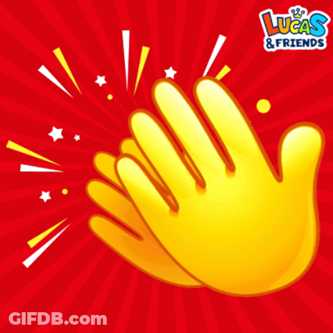 A Lucas & Friends Advertisement With A Yellow Hand Clapping GIF