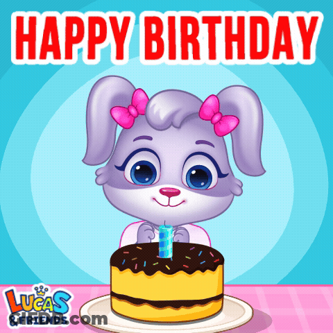 A Lucas & Friends Birthday Card With A Bunny On It GIF