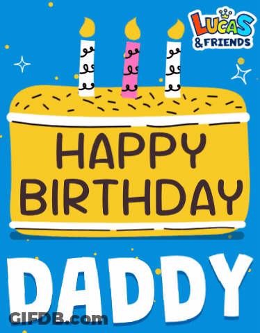 A Lucas & Friends Birthday Card With A Cake And Candles GIF
