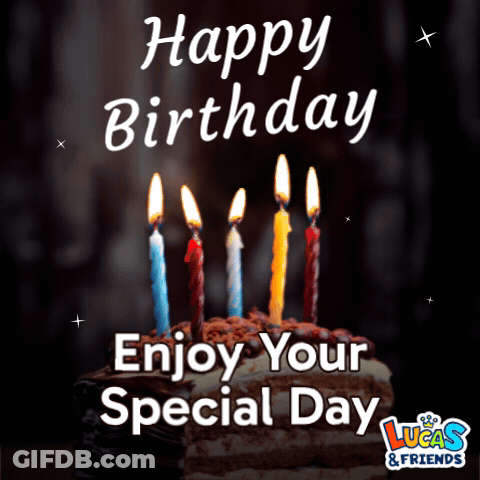 Lucas & Friends Birthday Card With Cake GIF