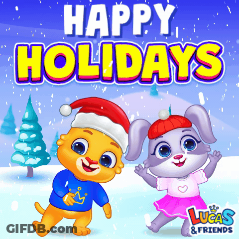 A Lucas & Friends Christmas Greeting Card With A Cat And A Rabbit GIF