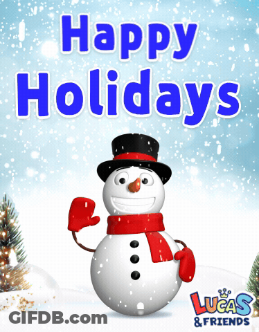 A Lucas & Friends Christmas Greeting Card With A Snowman GIF