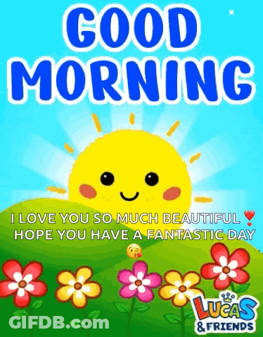 A Lucas & Friends Good Morning Greeting Card With A Smiling Sun GIF