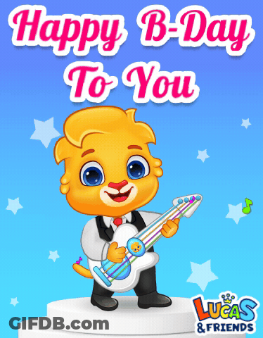 A Lucas & Friends Greeting Card With A Cat Holding A Guitar GIF