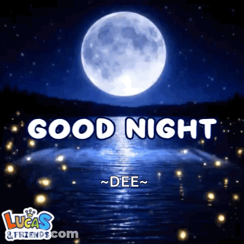 A Lucas & Friends Greeting Card With A Full Moon Over A Lake GIF