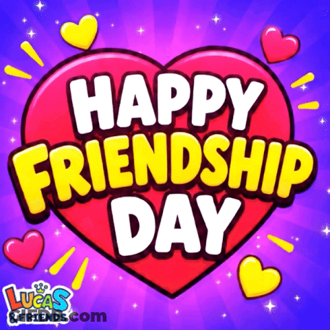 A Lucas & Friends Greeting Card With A Heart And The Words Happy Friendship Day GIF