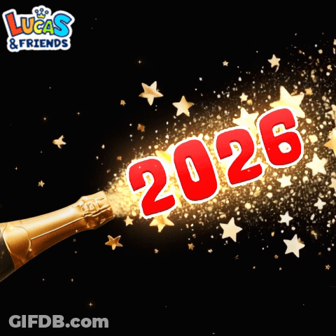 Lucas & Friends Logo With Champagne Bottle GIF