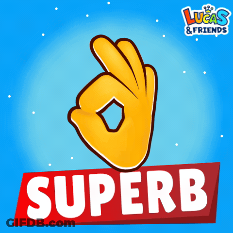 A Lucas & Friends Logo With A Hand Showing An Ok Sign GIF