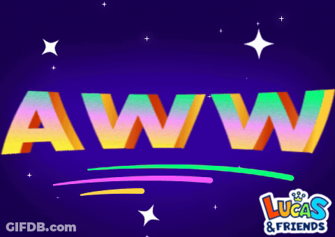 A Lucas & Friends Logo With The Letters Aww On A Purple Background GIF