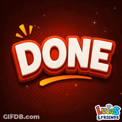A Lucas & Friends Logo With The Word Done GIF