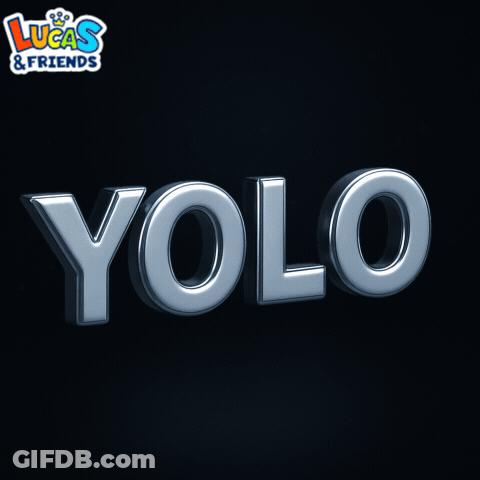 A Lucas & Friends Logo With The Word Yolo On A Black Background GIF