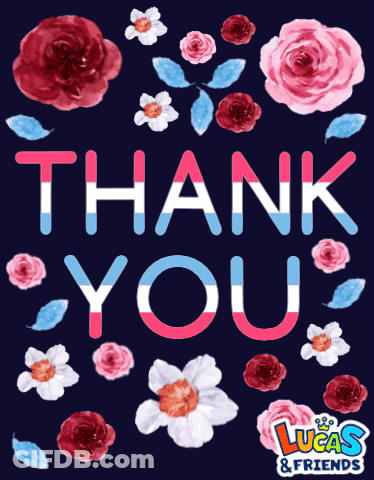 A Lucas & Friends Thank You Card With Flowers GIF
