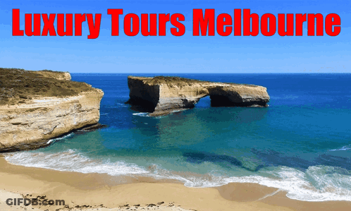 A Luxury Tours Melbourne Ad Shows A Beach And Cliffs GIF