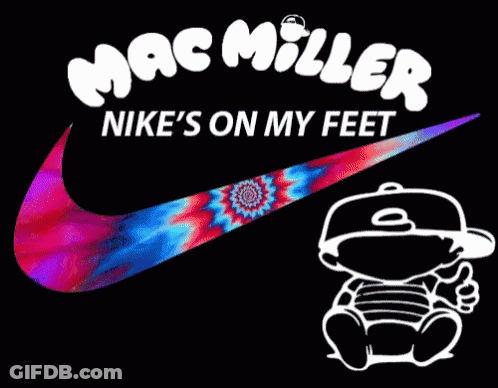 A Mac Miller Nike 'S On My Feet Logo With A Tie Dye Swoosh GIF