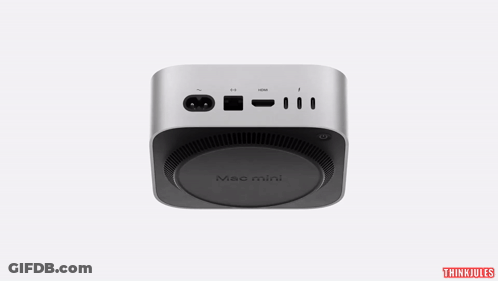 A Mac Mini Is Shown With A White Background And Thinkjules Written Below It GIF