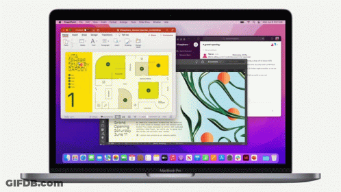 A Macbook Pro Is Open To A Page That Says Spring Opening June 11Th GIF