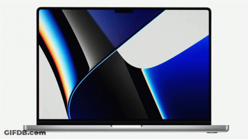A Macbook Pro Laptop With A Blue And White Screen GIF